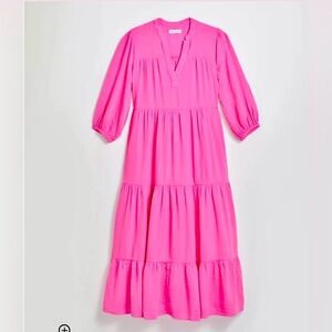 LOFT Pink Tiered Maxi Dress with Puff Sleeves S